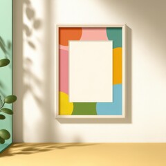 Poster - Colorful Pastel Illustration in Minimalist Frame Against Light Wall in Art Studio Setting