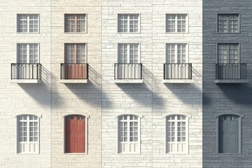 Poster - Unique architectural design featuring contrasting facades and balconies in urban setting during daylight