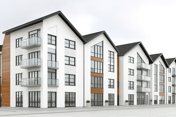 Poster - Modern residential building exterior with multiple balconies and large windows during daylight hours