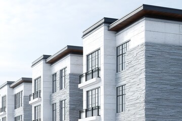 Poster - Modern residential building exterior design showcasing contemporary architecture and clean lines in a neighborhood setting