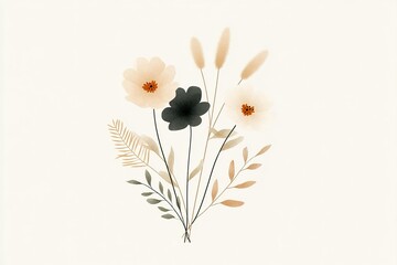 Poster - Soft pastel floral arrangement showcasing delicate flowers and greenery in a light background