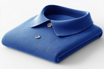 Poster - Soft, folded blue collared shirt resting on a plain surface in a well-lit environment for showcasing fashion design
