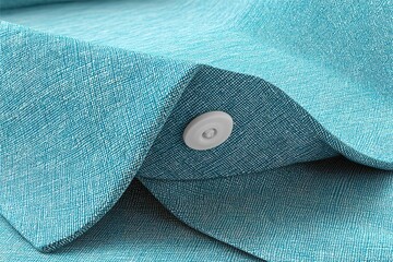 Poster - Textured blue fabric with button detail showcasing design and craftsmanship in a well-lit setting