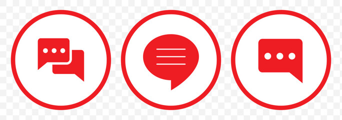 Poster - Red Chat Box with Lines Representing Message or Conversation Icon Design on Transparent Background. EPS 10.