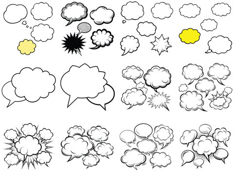 Speech bubbles outline vector illustration isolated on white background.