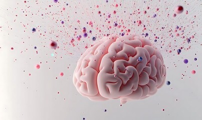 Poster - A digital representation showcases a brain surrounded by vibrant particles, symbolizing the synergy between human creativity and technology in modern art, 