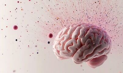 Poster - A digital representation showcases a brain surrounded by vibrant particles, symbolizing the synergy between human creativity and technology in modern art, 