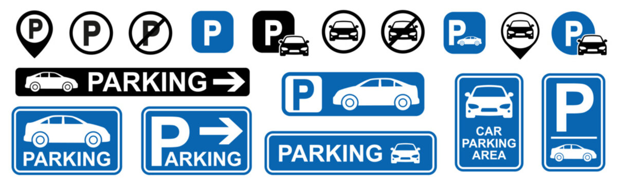 Car parking icon set, car parking area