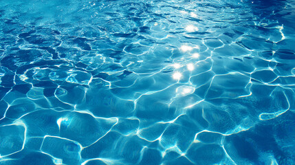 Poster - Blue water texture, shimmering surface with light reflections, evokes serenity, freshness, and summer vibes, ideal for travel or relaxation themes