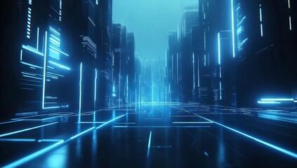Poster - Futuristic city street with glowing lines
