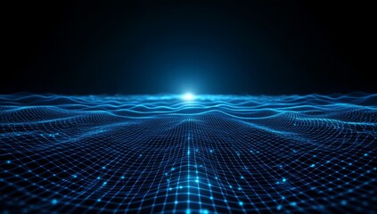 Poster - Futuristic Glowing Digital Network Landscape