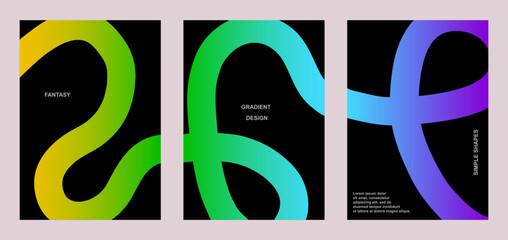 Poster - Abstract wave line poster background. Set cover card with color transition wavy lines. Modern gradient texture. Banner, cover, wallpaper pattern - vector