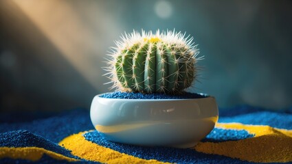 Aufkleber - A tiny, lovely cactus thriving solo in a pot.