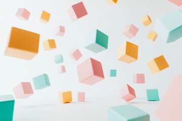Fototapete - Abstract colorful 3D cubes floating in the air