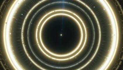 Poster - Dynamic light circles animation abstract space digital art dark environment close-up view visual concept for modern aesthetics