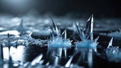 Poster - Transparent blue ice cracks in an abstract winter background