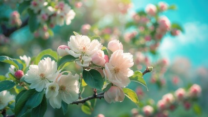 Poster - Outdoor scene featuring pink flowers on a blooming tree.