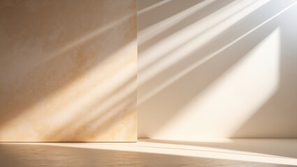 Poster - Photo and mockups overlay effect. Organic diagonal drop shadow and light rays on a white wall.