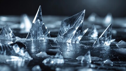Poster - Abstract winter ice background with transparent blue texture cracks