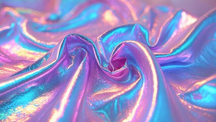 Poster - Iridescent holographic metallic gradient mesh with wrinkled foil in pastel shades.