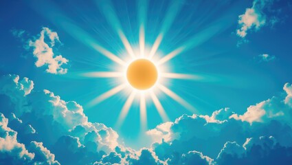 Wall Mural - radiant sun shining in a clear blue sky with tiny clouds