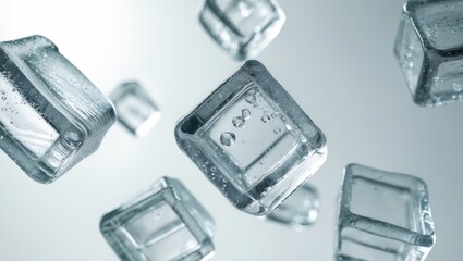 Poster - Falling ice cubes against a plain background
