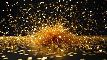 Poster - Isolated background with falling gold confetti texture overlay for celebration decoration