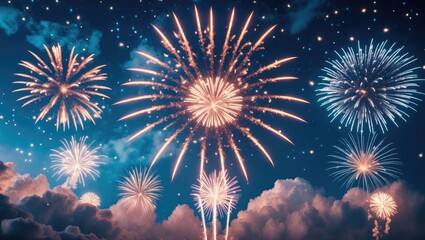 Poster - Abstract Holiday Background Featuring Fireworks and Copy Space