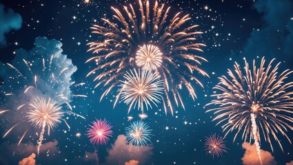 Poster - Fireworks with Copy Space - Abstract Background for Holidays
