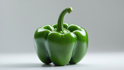 Poster - Isolated green bell pepper against a white backdrop