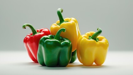 Aufkleber - Fresh bell peppers in green, yellow, and red against a white background.