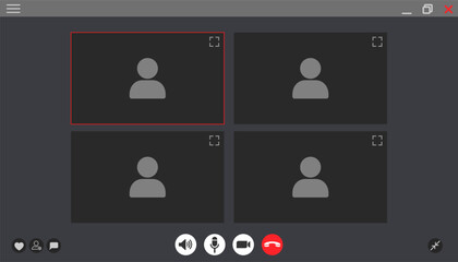 Poster - Video chat user interface, play video window with navigation icons, video calls window overlay, remote communication, video chat screen template