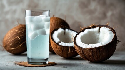Aufkleber - A glass filled with coconut water and coconut halves