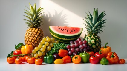 Poster - Nutritious food - Fruits and vegetables set against a blank background, ample room for custom text