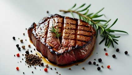 Poster - Isolated background featuring grilled beef steak and spices