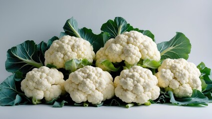 Aufkleber - Fresh Cauliflower Heads Surrounded by Green Leaves - A Healthy Vegan Food Concept for Cooking and Nutrition