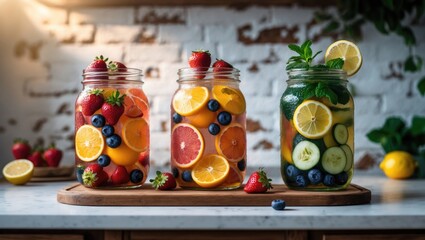 Aufkleber - Homemade detox water with fruits for a refreshing summer