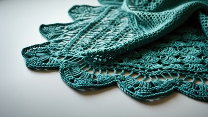 Poster - Texture background of a green knitted crochet tablecloth