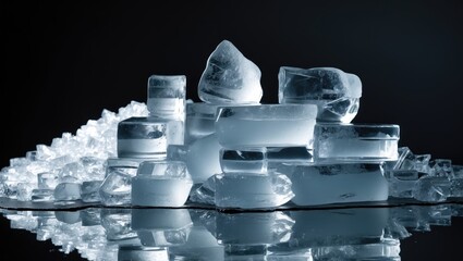 Poster - Stack of see-through crushed ice cubes against background.