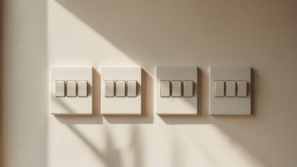 Aufkleber - Array of electricity switches affixed to the white wall surface.
