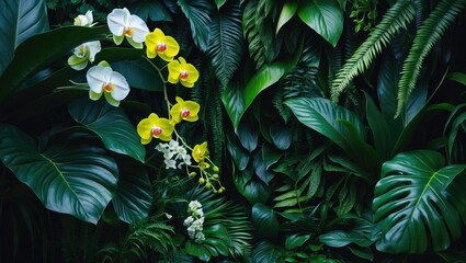 Aufkleber - Background of Dark Green Tropical Leaves, Lush Foliage Leaf Texture
