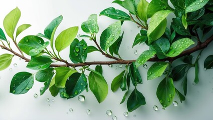 Aufkleber - Background with isolated branch of green leaves and drop using clipping path.