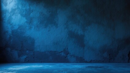 Poster - Dark blue gradient stucco wall background with a grunge effect.
