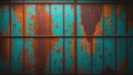 Poster - A weathered metal surface showcases rugged beauty, with time telling its story through layers of rust and patina. The surface presents a symphony of deep, muted hues--burnt oranges and earthy browns.
