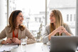 © Moon Safari - Smiling female colleagues with laptop and documents analyzing business performance in meeting at board room