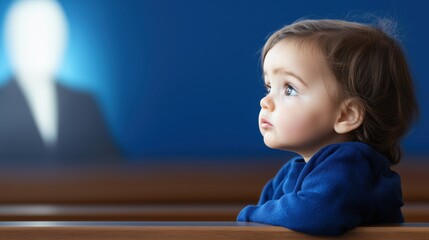 Poster - Futuristic Courtroom Scene Featuring Child with AI Integration for Real-Time Case Analysis