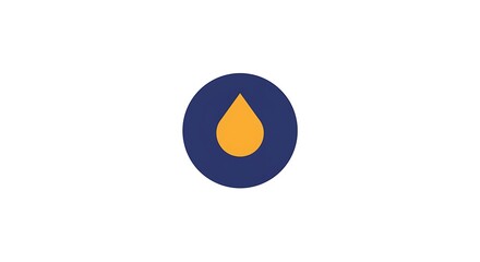 Fototapete - Abstract circular emblem featuring a golden droplet shape centered within a deep blue circle, set against a clean white backdrop.