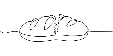 Leinwandbilder - Bread one line drawing, One continuous line drawing of long loaf bread, Continuous line art drawing Bread in the form of a baguette Long sandwich bread. One Continuous Line Drawing of Bread Icon. 