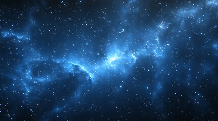 Star-Filled Galaxy with Bright Blue Nebulae, A stunning view of a star-filled galaxy with bright blue nebulae and countless stars scattered