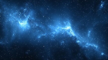 Star-Filled Galaxy with Bright Blue Nebulae, A stunning view of a star-filled galaxy with bright blue nebulae and countless stars scattered